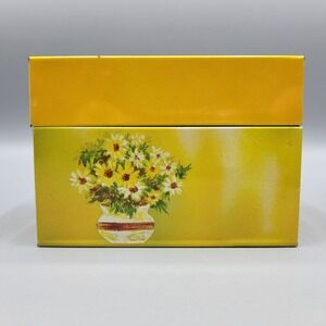 Vintage Metal Tin Recipe Storage Box With Floral Design Ohio Art Yellow Multi